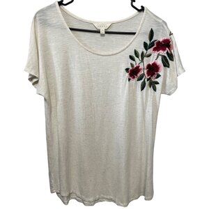 Floral Beauty! Adiva Embroidered Cream Tee Shirt Top M